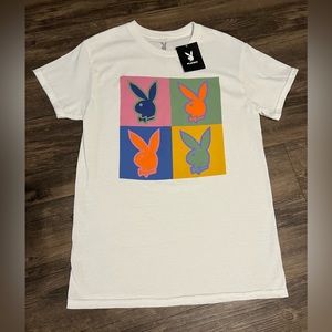PLAYBOY women’s white short-sleeve tee w/ color squares